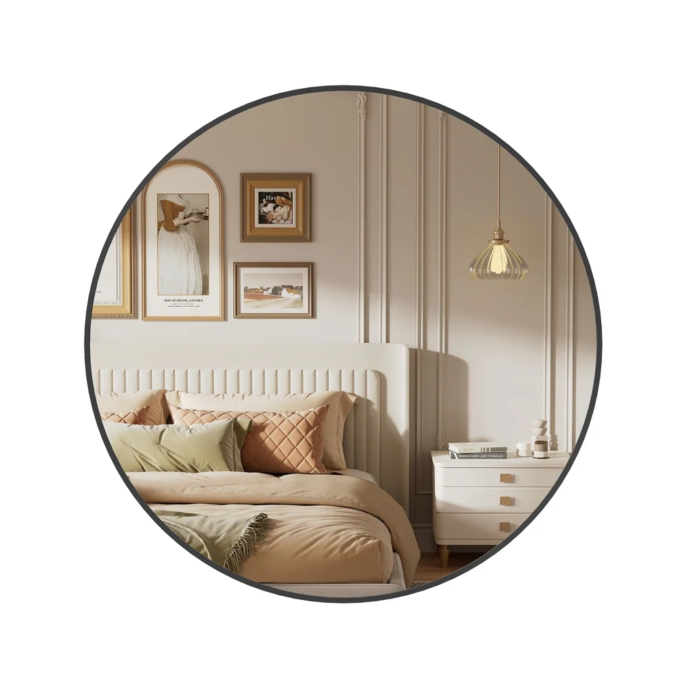 Miroir mural rond diamètre 61 cm cadre en métal noir