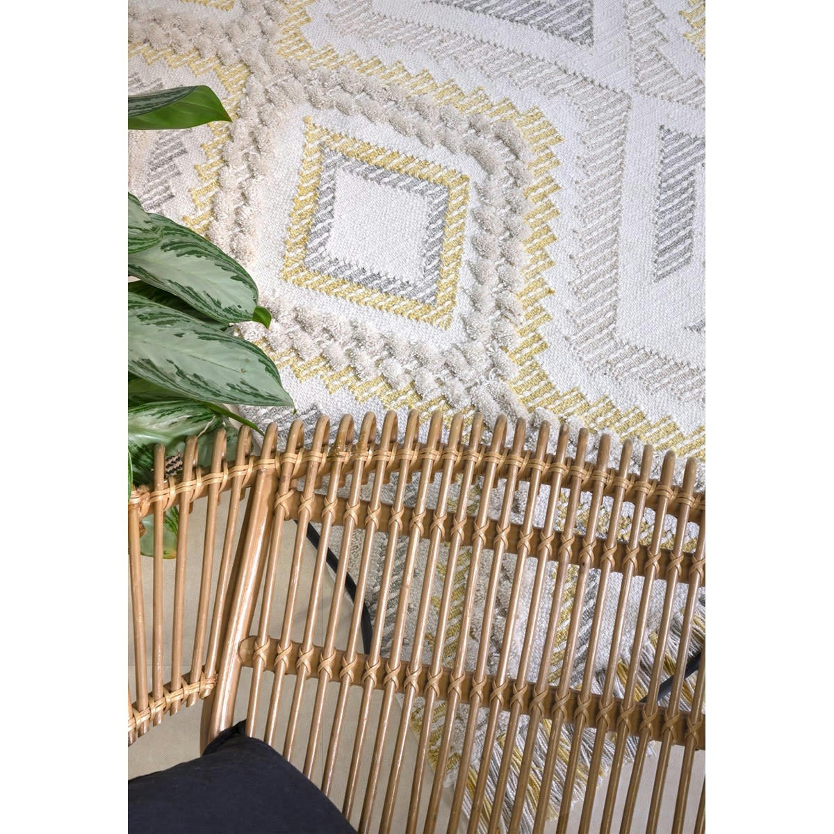 MIRAMAR - Tapis de salon en Polyester recyclé Jaune moutarde 200x290 cm