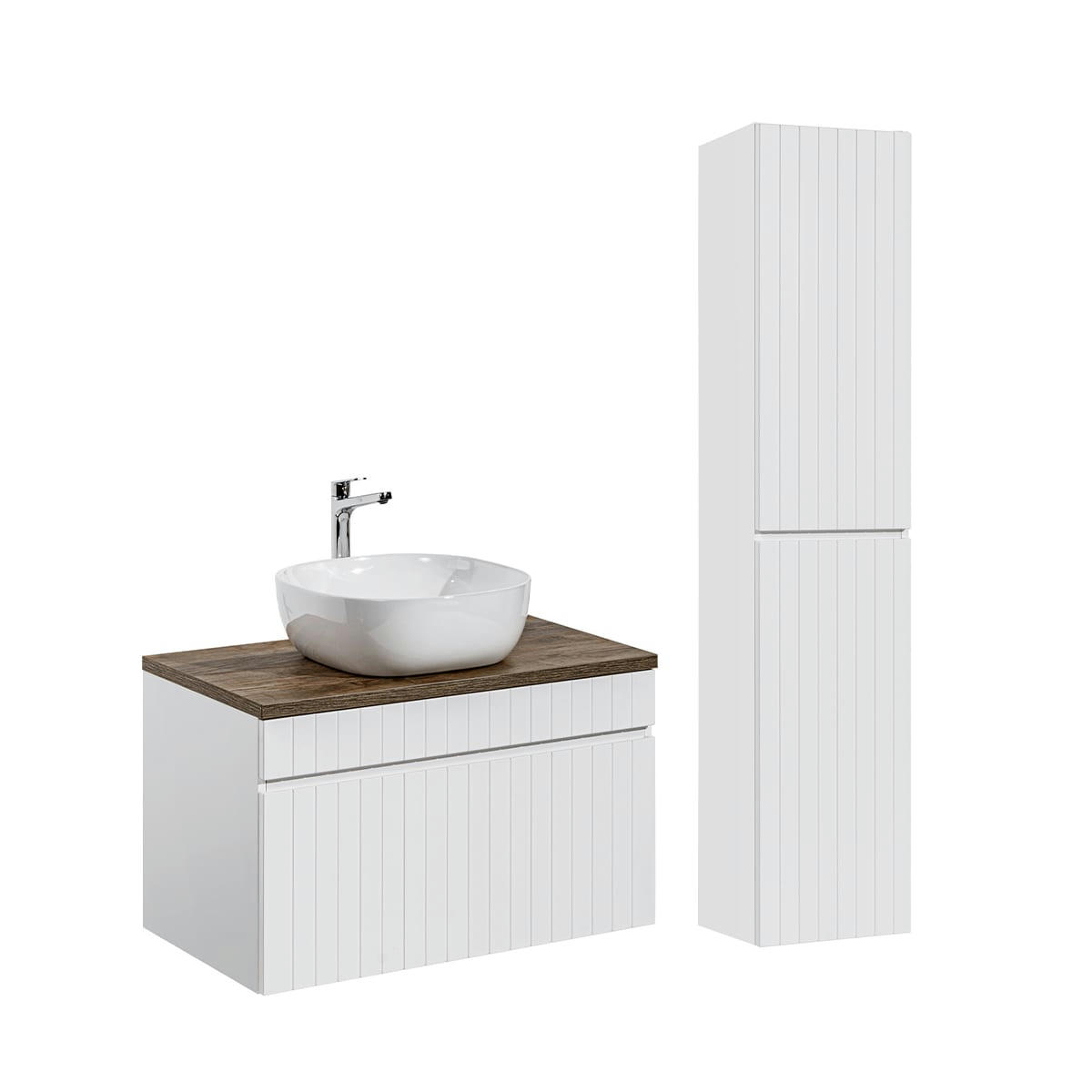 - Ensemble meuble simple vasque 80cm et colonne stratifiés blanc