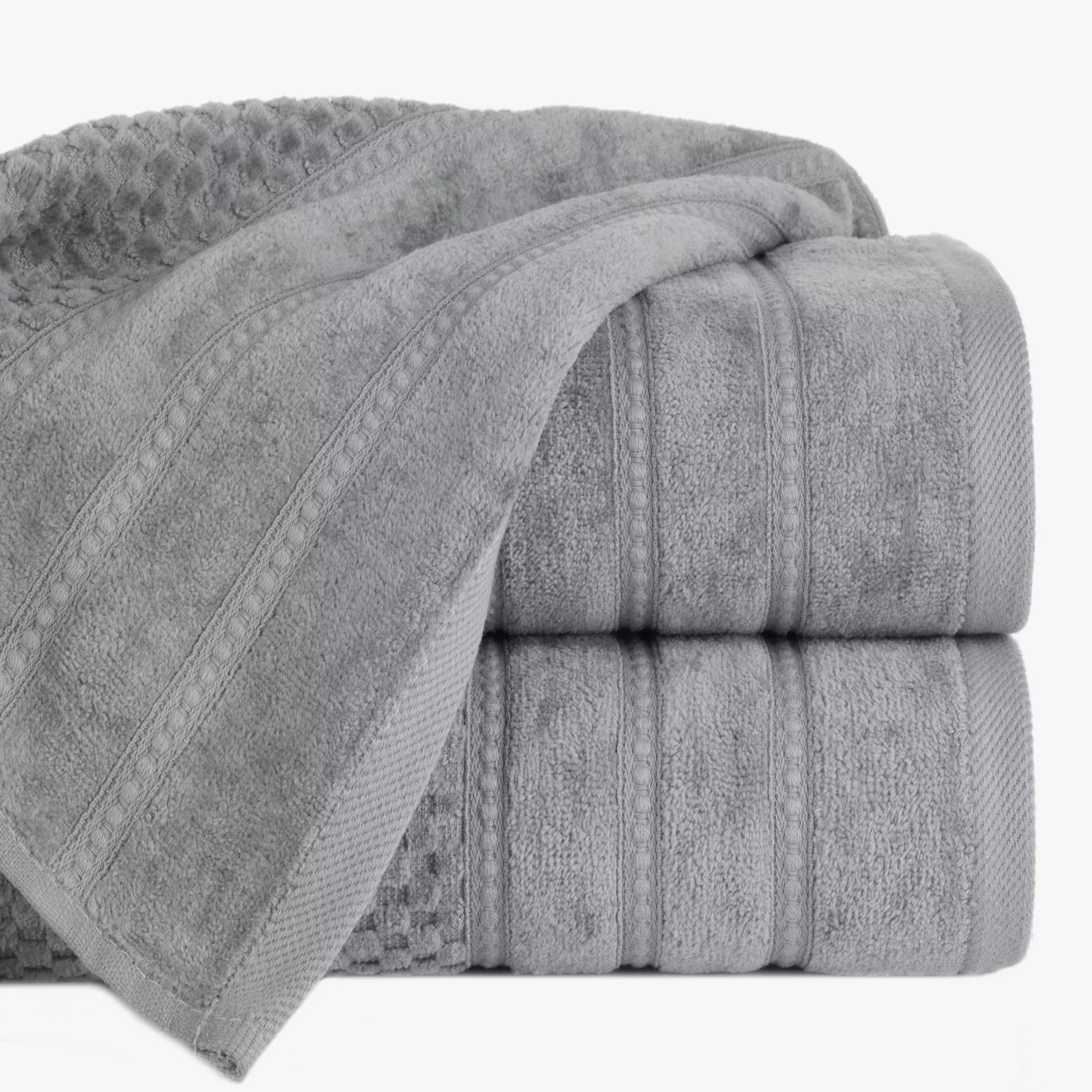 Ręcznik do rąk 30x50 cm bawełniany kolor srebrny z ozdobną bordiurą w paseczki 500 g/m2 ADORE
