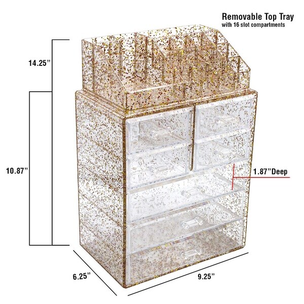 Sorbus Glitter Makeup and Jewelry Storage Case Display Set (Style 1) - 3 Large, 4 Small Drawers