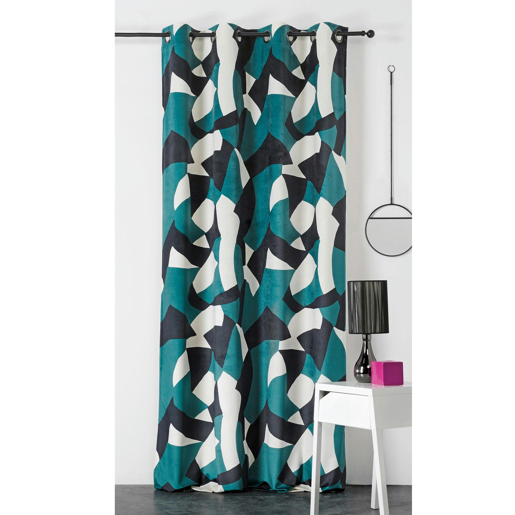 - Rideau d'ameublement camo polyester bleu pétrole 145x240 cm