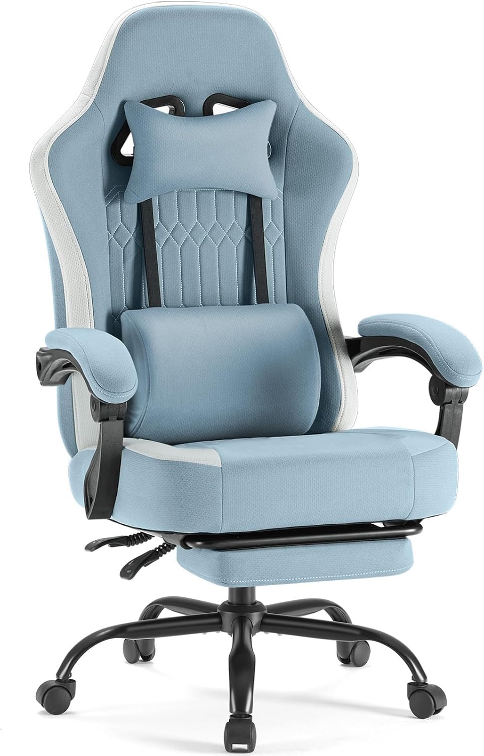 DUMOS Gaming Chair with Linkage Armrests, Video Game Chairs with Pocket Spring Cushion, Ergonomic Computer Silla Gamer Office Desk Chair with Footrest for Adults & Students, Blue