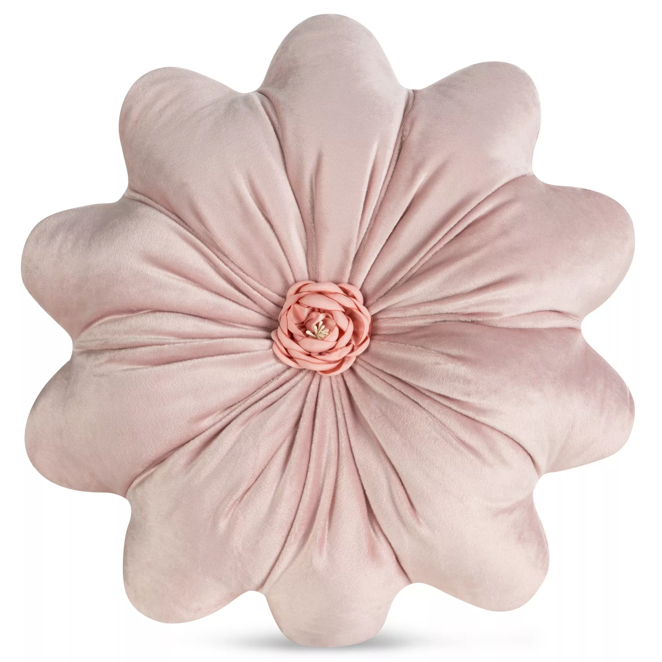 Poduszka w kształcie kwiatka o średnicy 40 cm welwetowa pudrowa FLORES 5