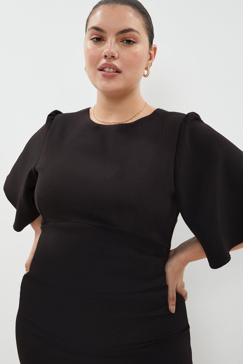 Coast Plus Size Flare Sleeve Ruche Waist Midi Dress