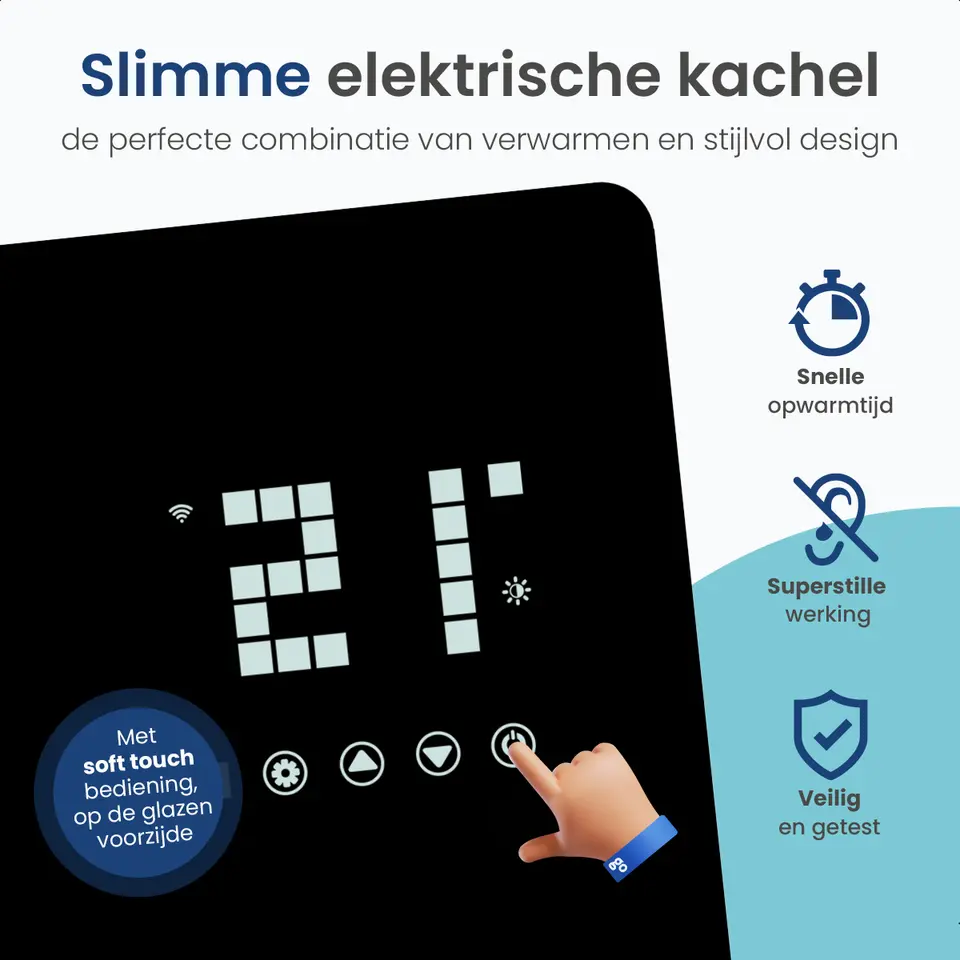 Gologi Elektrische Kachel - Verwarming - Tot 25m2 - 2000 watt - Zwart
