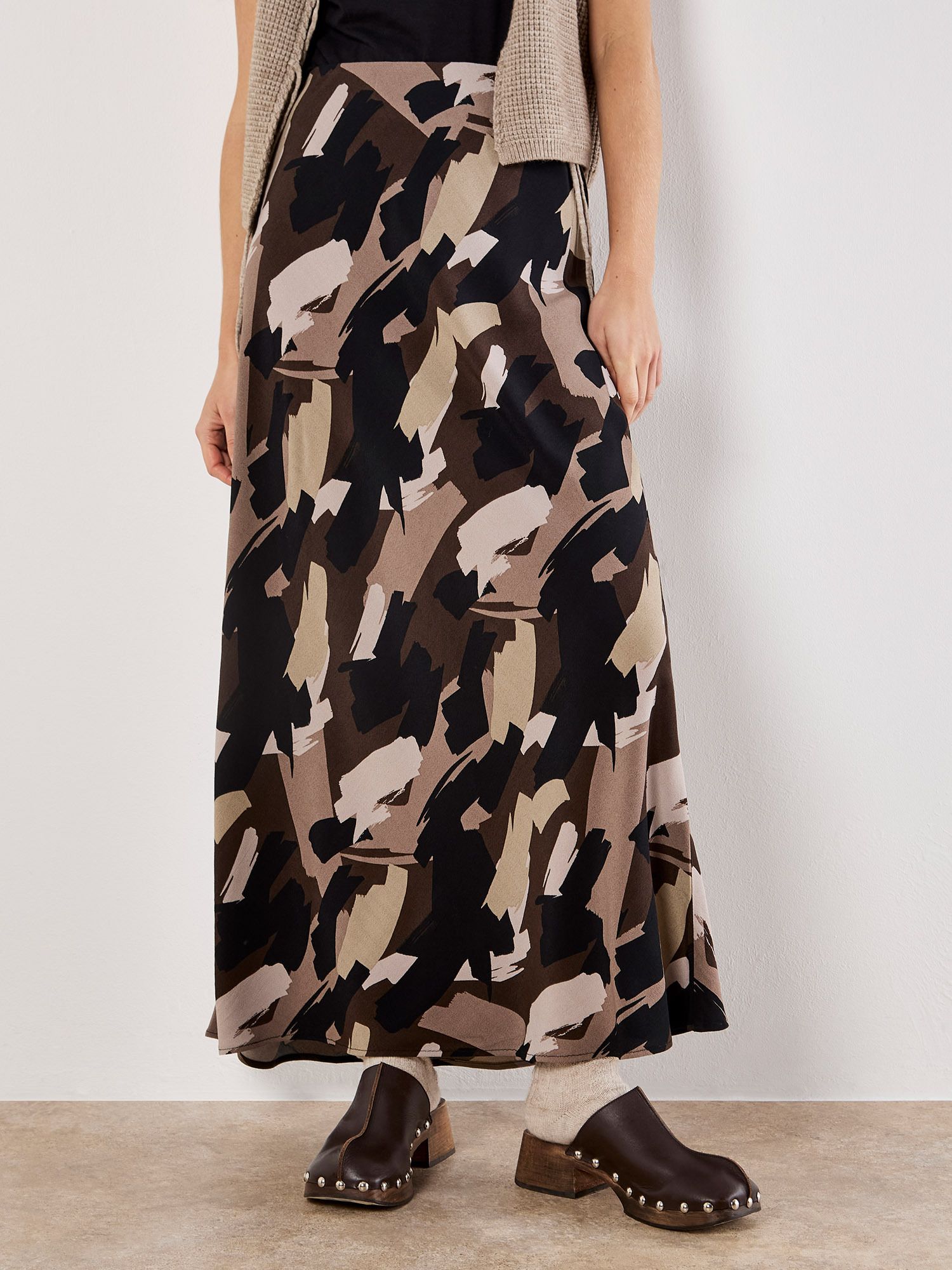 Apricot Brushstroke Bias Maxi Skirt