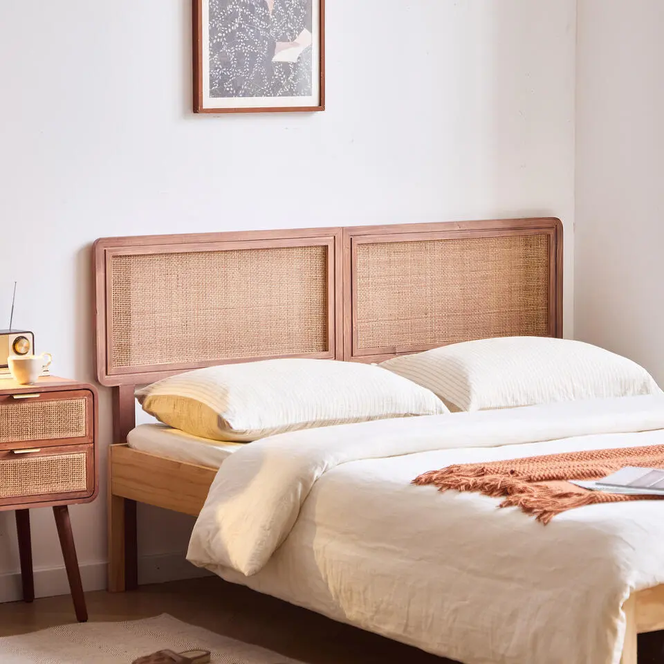 Hoofdbord 160 cm van massief hout en rotan