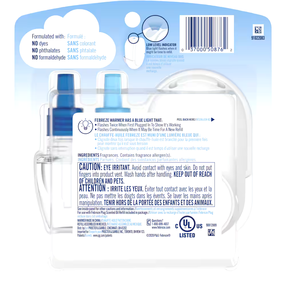 Febreze PLUG Air Freshener & Odor Fighter, Ocean, Starter Kit & (1) 26 mL Oil Refill