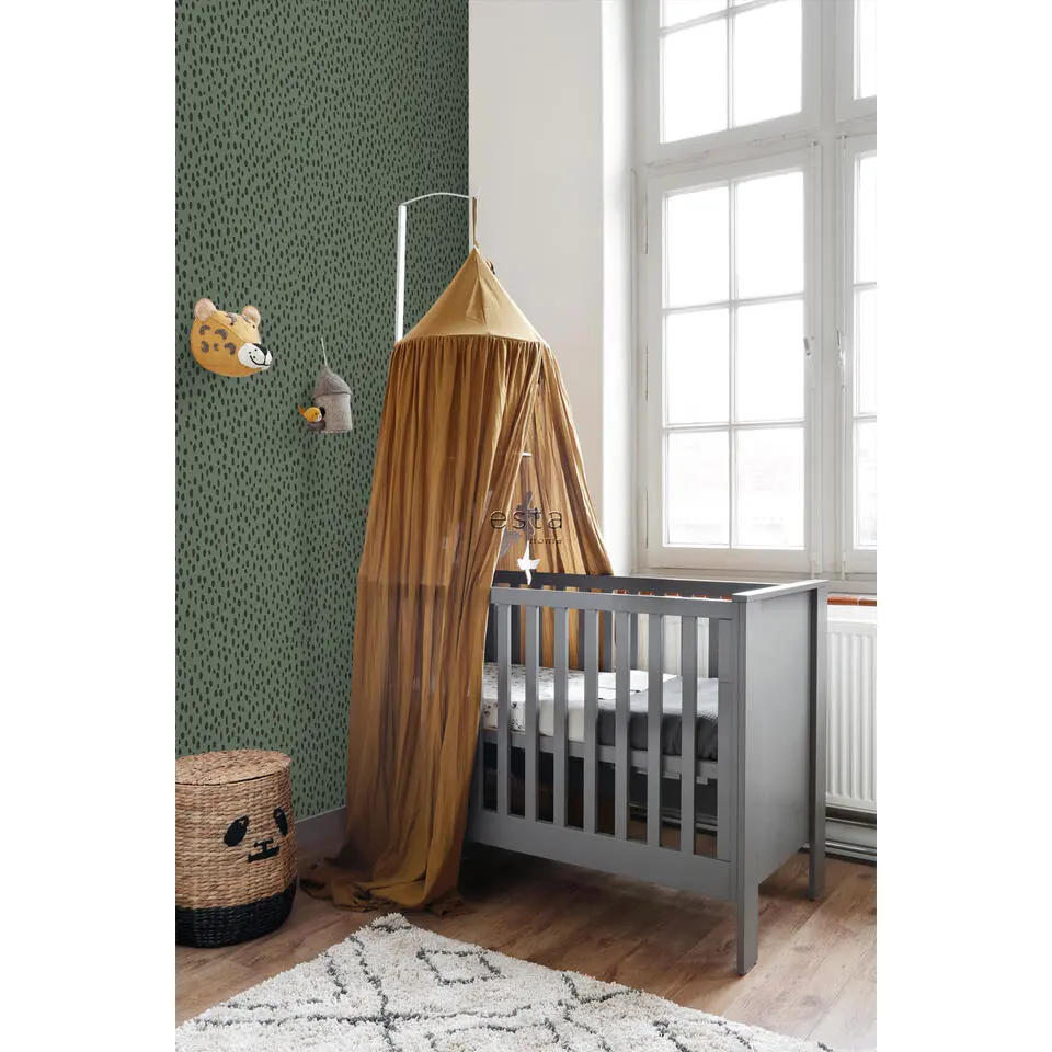 ESTAhome behang stippen vergrijsd groen en zwart - 53 cm x 10.05 m