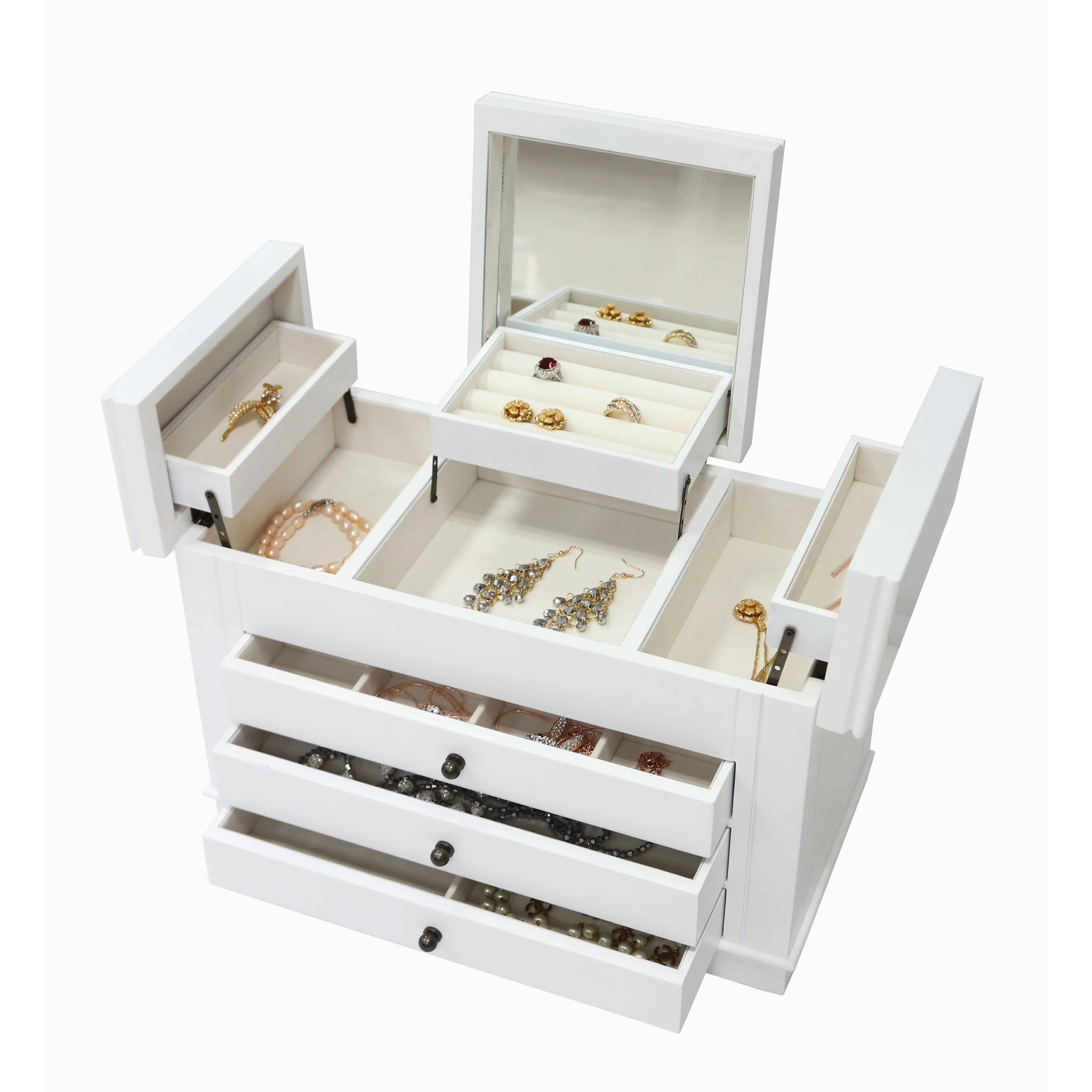 Modern White Wooden Jewelry Box - N/A
