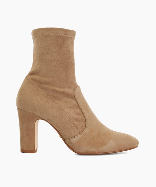 Optilly Caramel - Almond Toe Block Heel Sock Boots