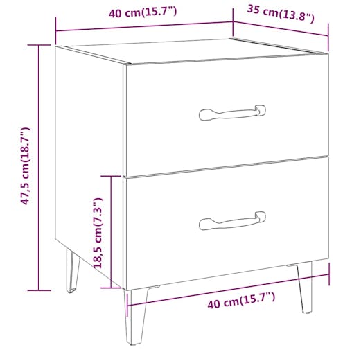 NNEVL Bedside Cabinets 2pcs White 40x35x47.5 cm