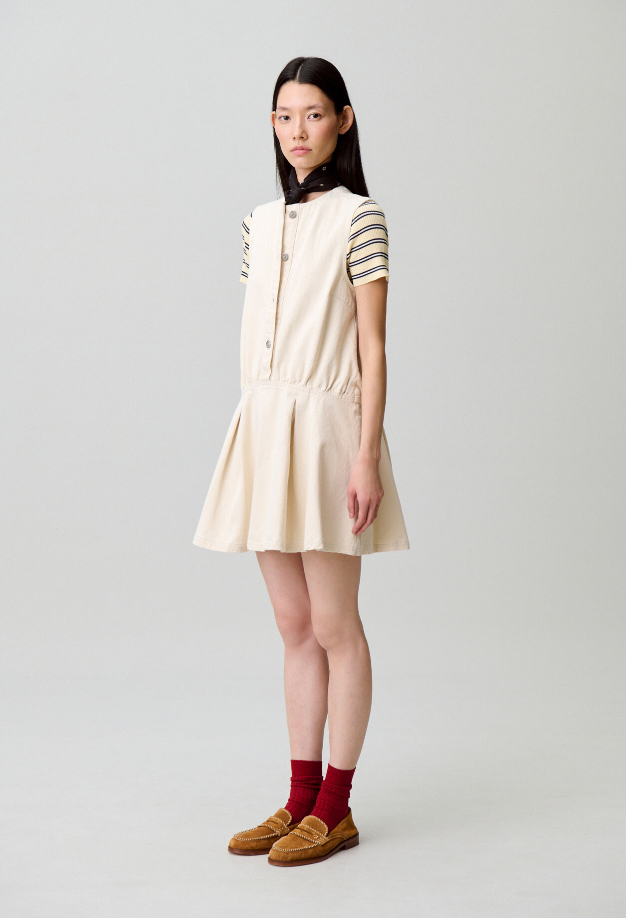 Robe courte évasée denim clair