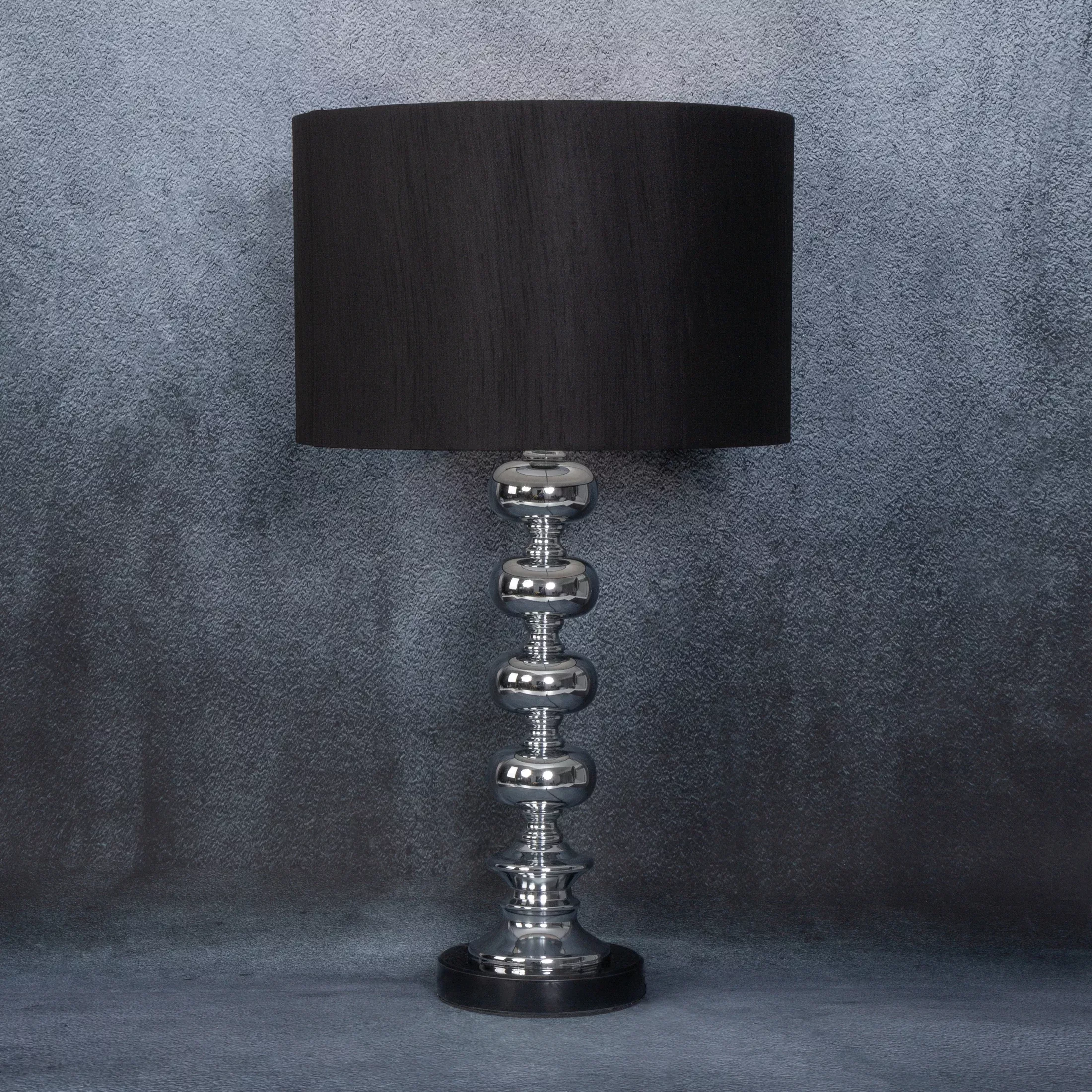 Lampa stołowa do salonu srebrno, czarna NIKI na podstawie z marmuru i metalu z abażurem z matowej tkaniny