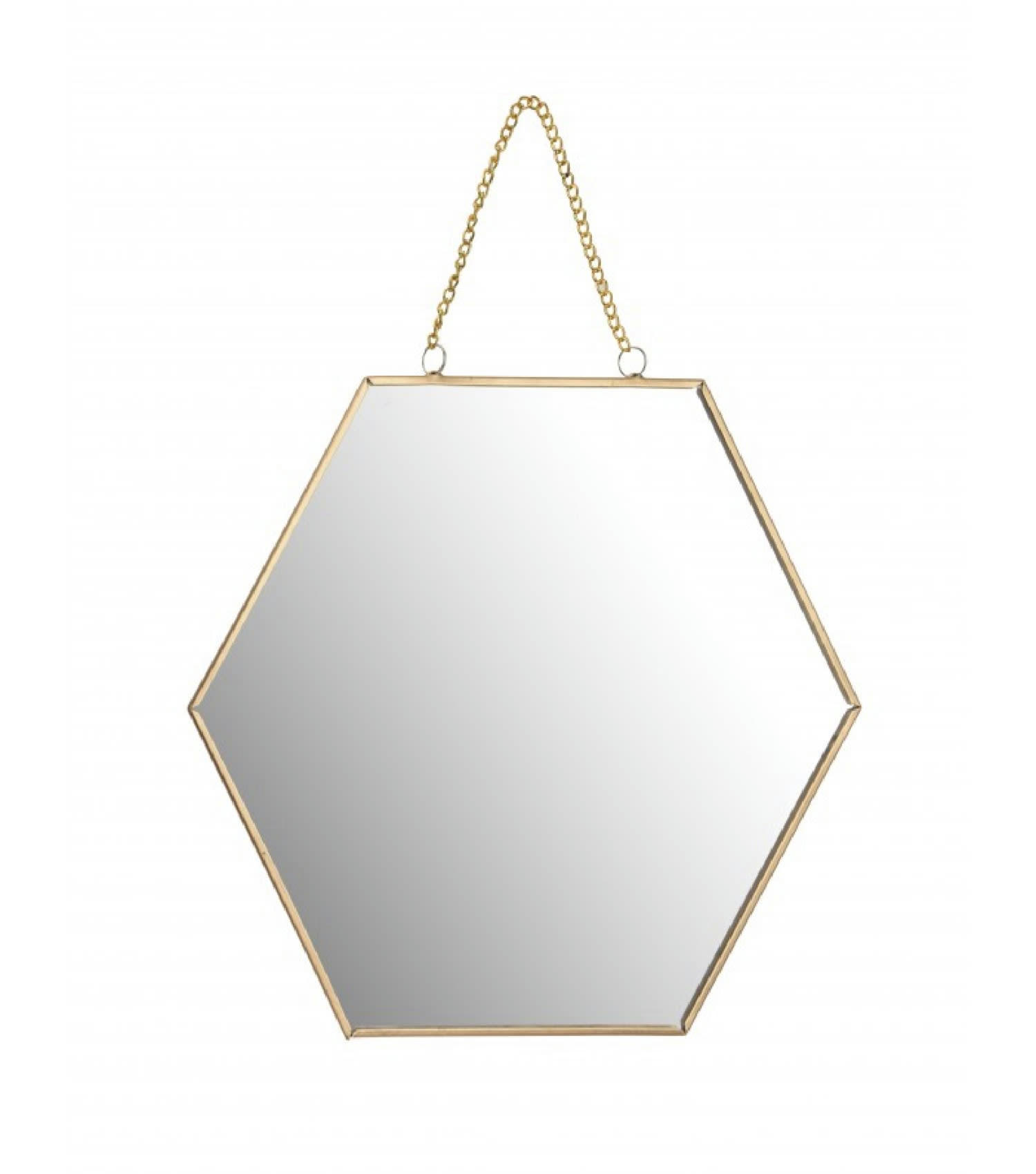 - Miroir Doré Suspendu Forme Alvéole avec Chaînette - 25x22x1cm