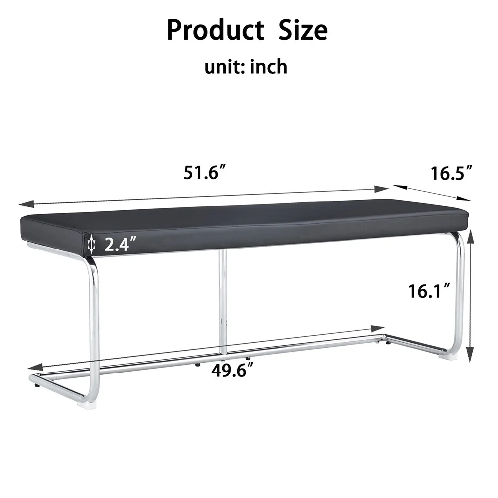 51.6 Decorative Stainless Steel Contemporary Bench in Faux Leather