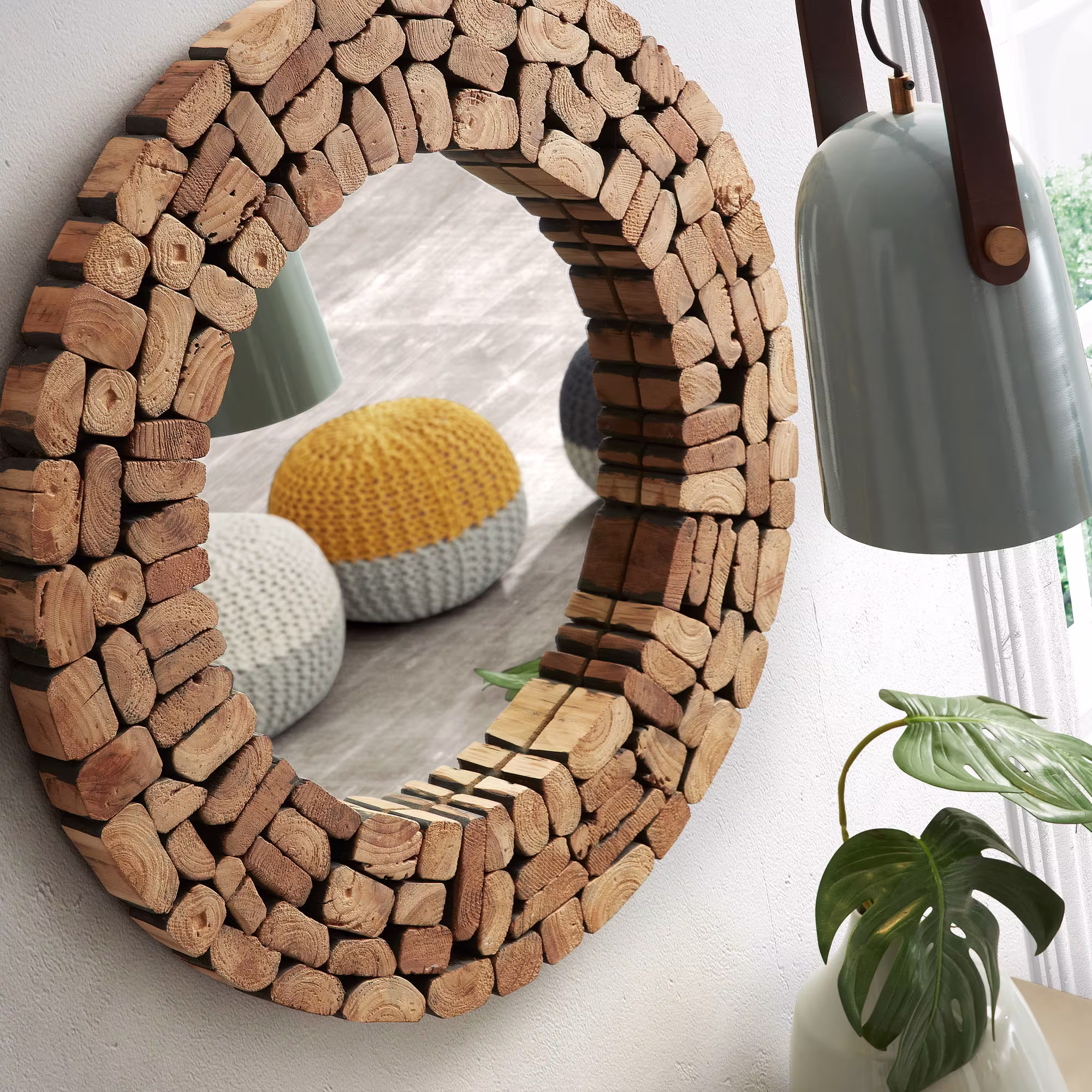 Espejo Eliptic de madera maciza de teca Ø 80 cm