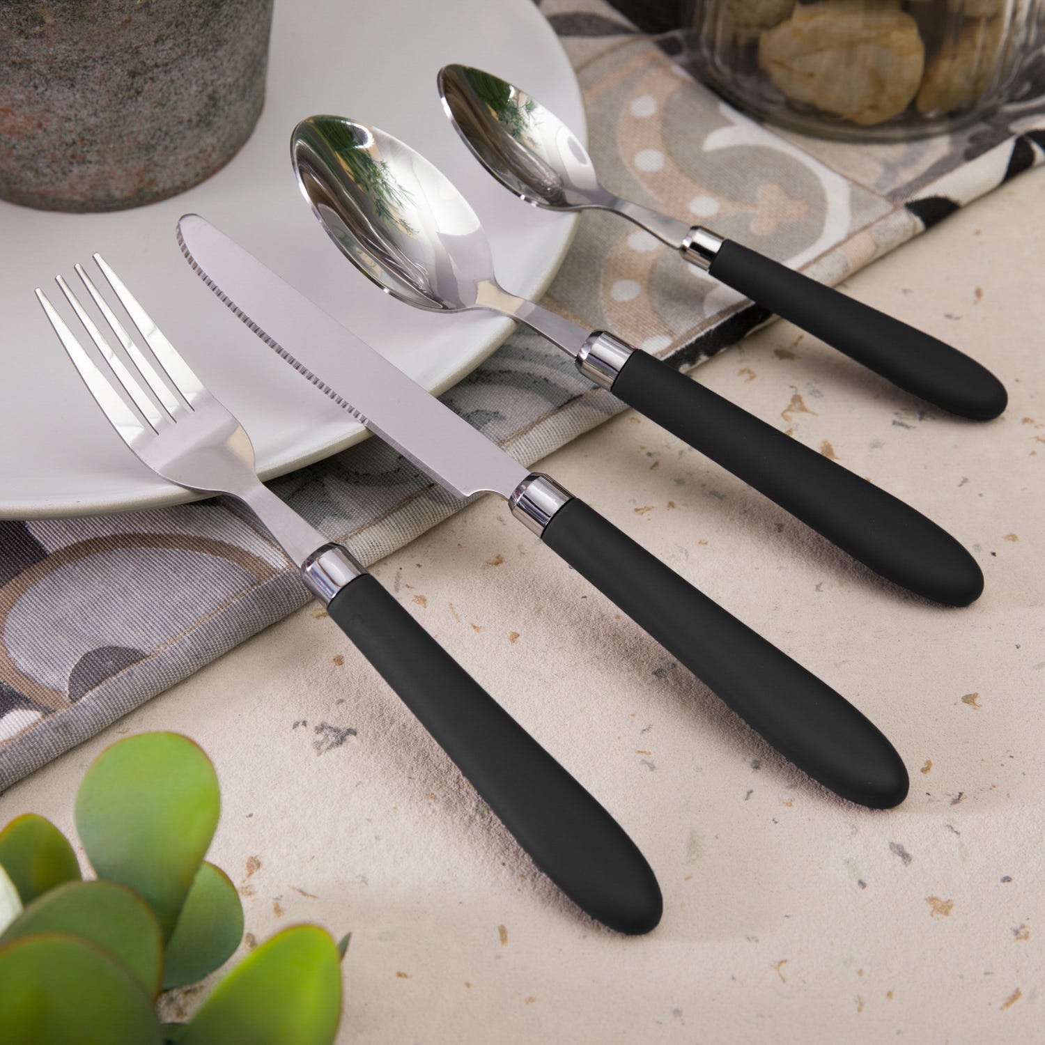 Set 24 posate acciaio Smooth Nero