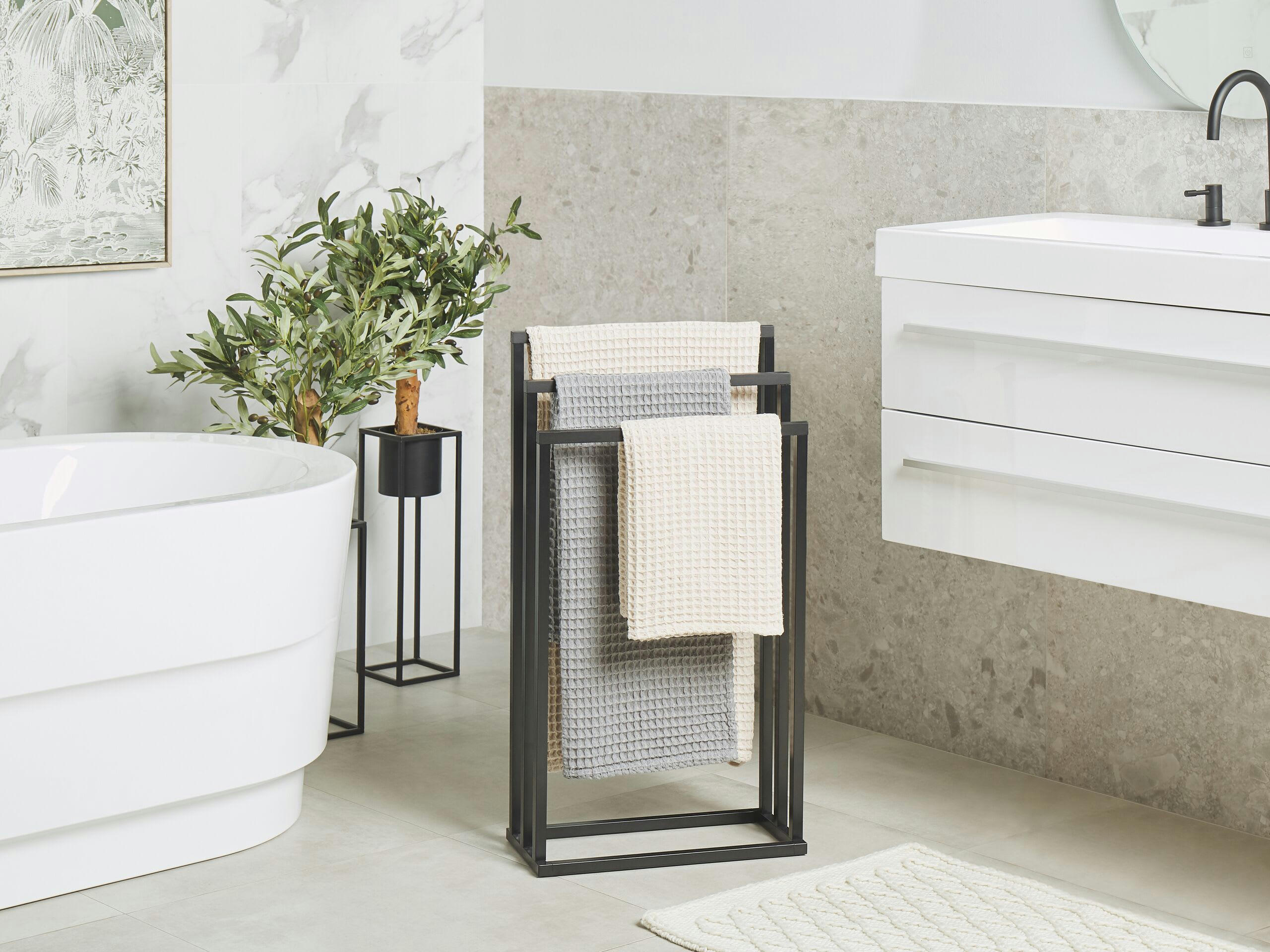 CHARRAS - Porte-serviettes 45 x 84 cm noir et bois foncé