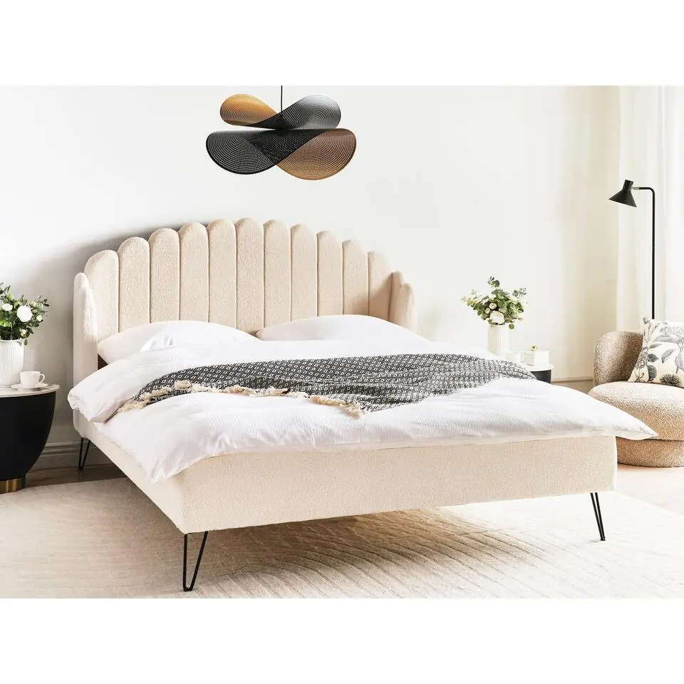 AMBILLOU - Tweepersoonsbed - Beige - 160 x 200 cm - Boucl&eacute;