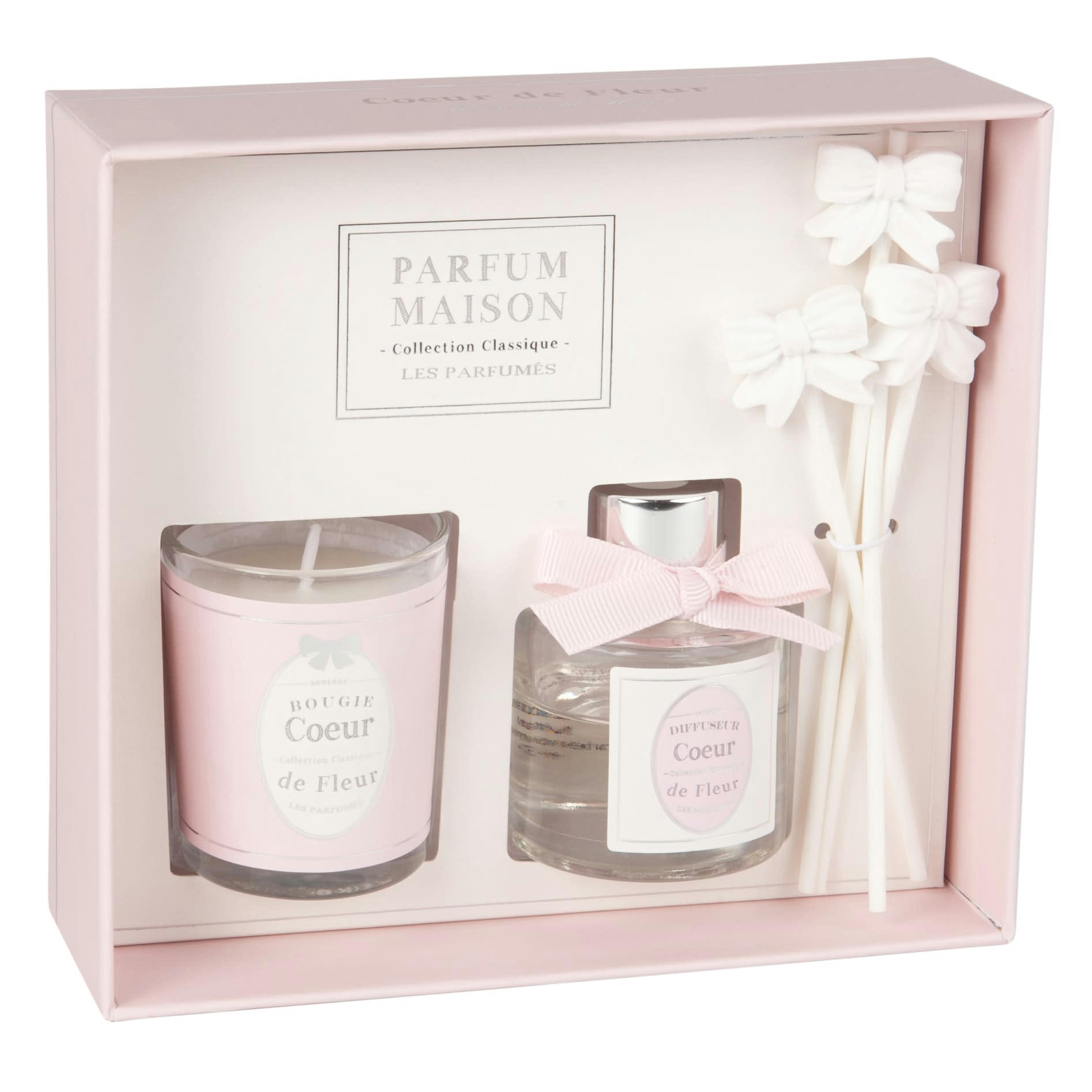 MEDAILLON - Coffret bougie parfumée 50g et diffuseur de parfum cœur de fleur 30 ML