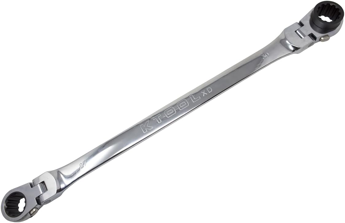K Tool International XDDB27X30 Ratcheting Wrench Set, Extra Long Flexible Reversible Design, Dual Rotating Heads, Spline Plus Profile, Raised Box End, Tight Access Service