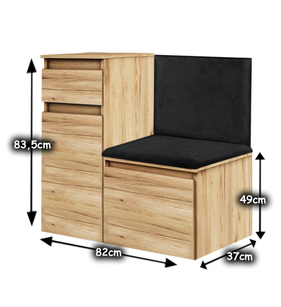 Zestaw Do Przedpokoju 1P1S(1S1D) Dąb Craft Złoty/Czarny 82X37X83,5 Cm Welur