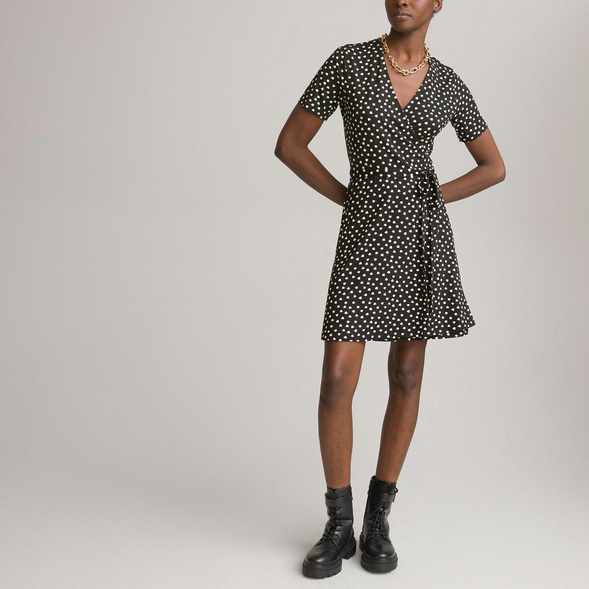 Robe cache-cœur courte, en maille jersey