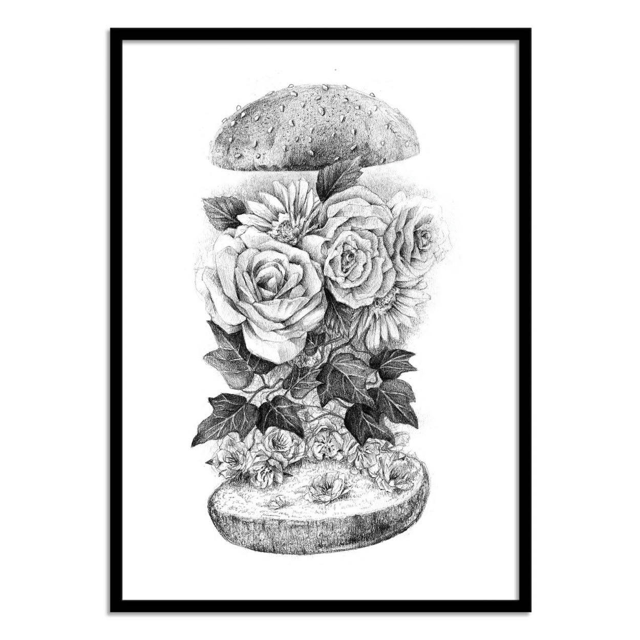 MIKE KOUBOU - FLOWER BURGER - Affiche d'art 50 x 70 cm