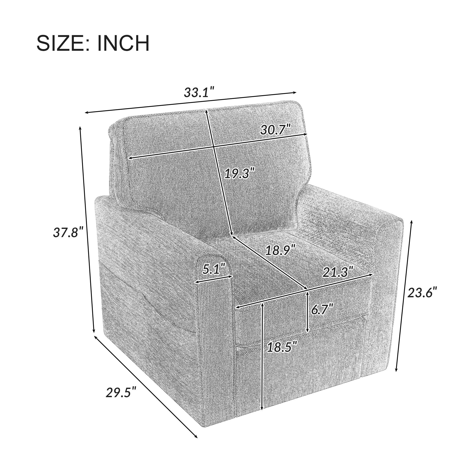 Accent Barrel Chair with Side Pockets，360° Swivel Office Chair Chenille Armchair for Office