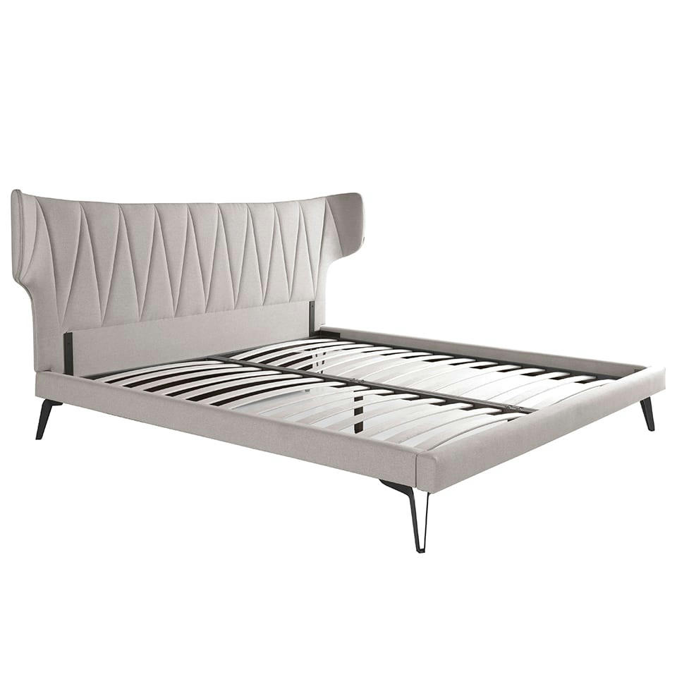 - Lit en tissu gris clair
