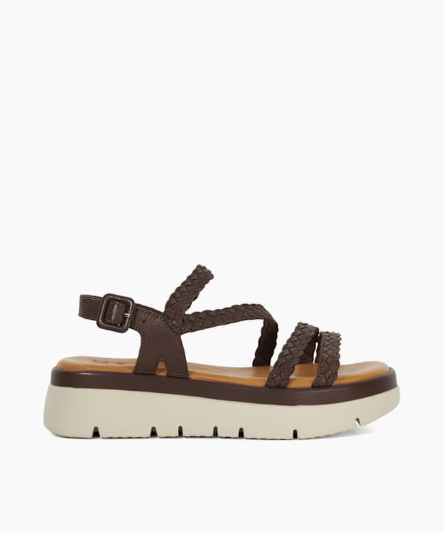 Lexture Brown - Woven Leather Asymmetric Strap Flatform Sandals