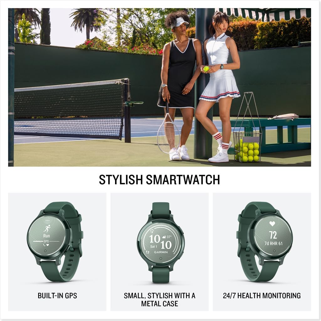 Garmin Lily® 2 Active  Small and Stylish Smartwatch  Built-in GPS  Hidden Display  Patterned Lens  Up to 9 Days Battery Life  Jasper Green with Jasper Green Silicone Band