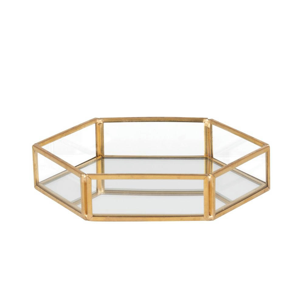 VIAH - Coupelle hexagonale à bijoux en miroir et métal doré