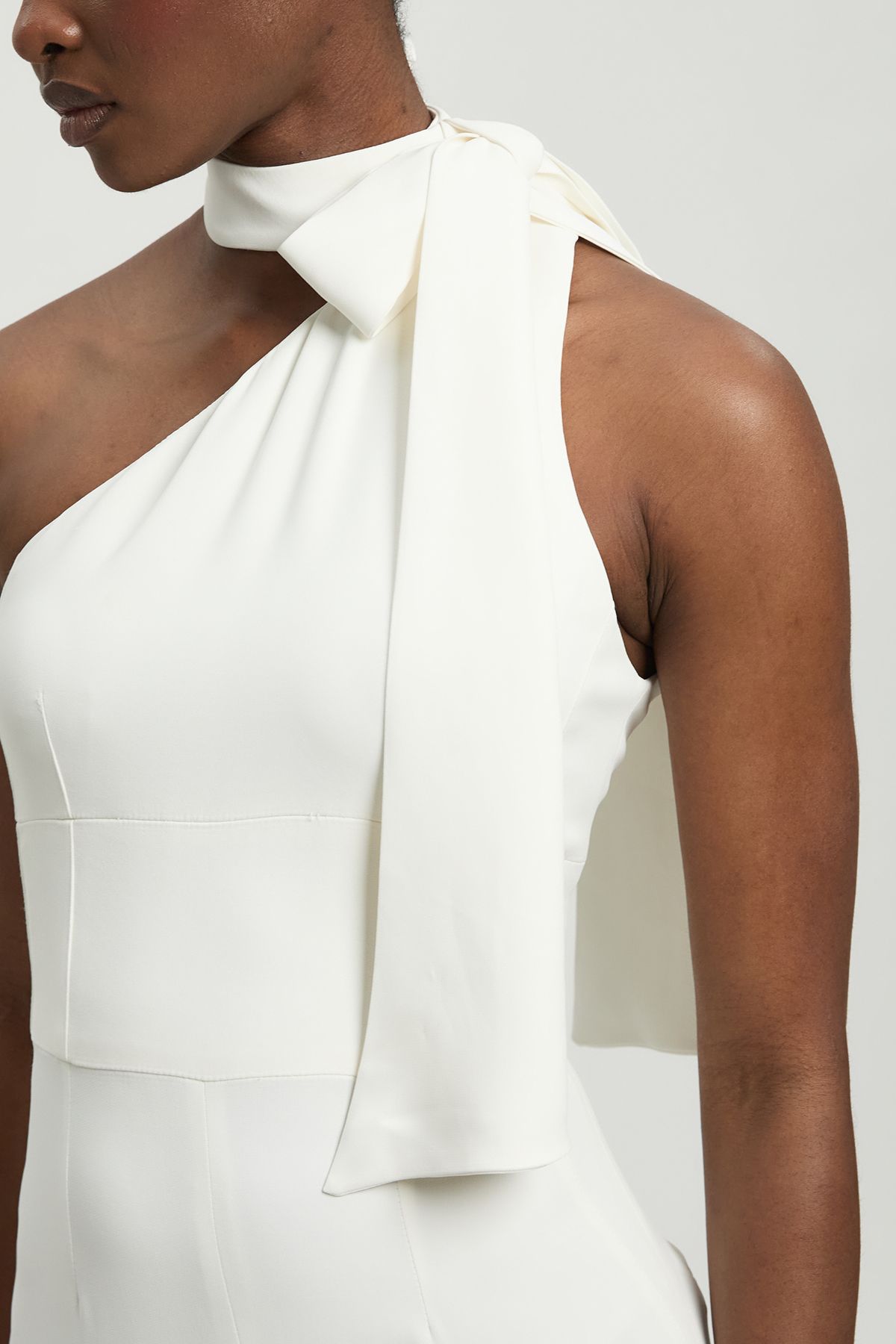 KarenMillen Satin One Shoulder Pleat Detail Jumpsuit