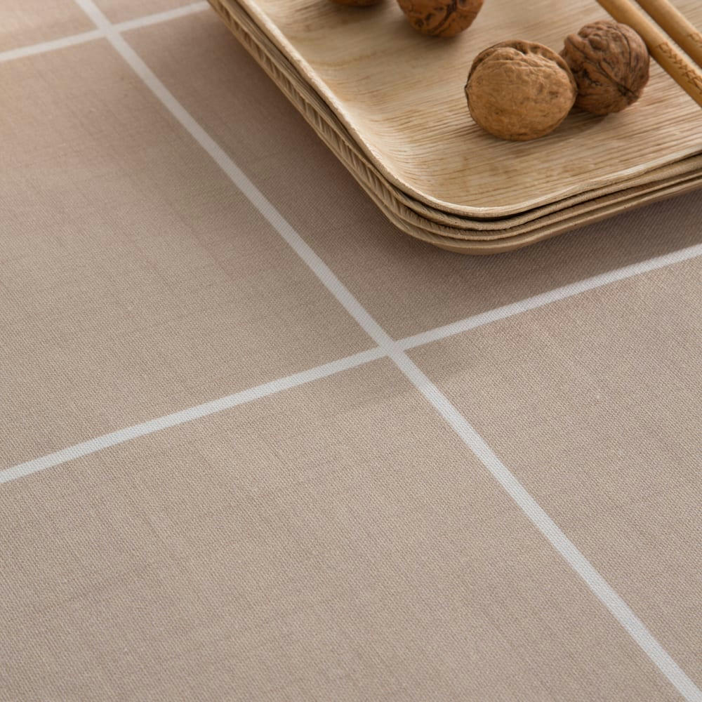 WINDOW BEIGE - Nappe imprimée beige avec traitement anti-taches en coton 140x200 cm