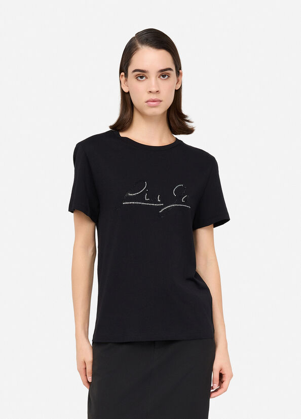 T-shirt con stampa e strass