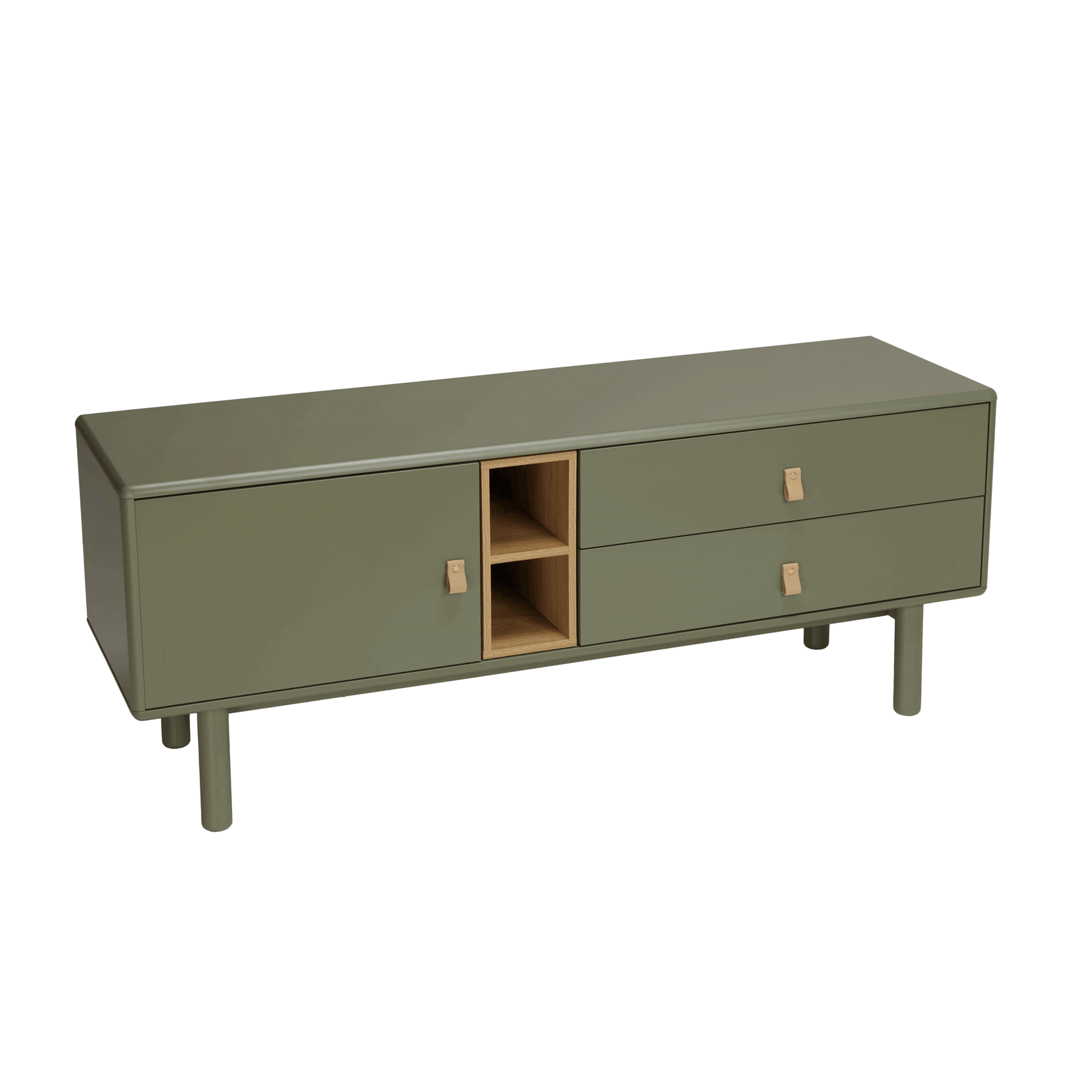 Meuble TV 2 tiroirs 1 porte bois vert nature GUILIN
