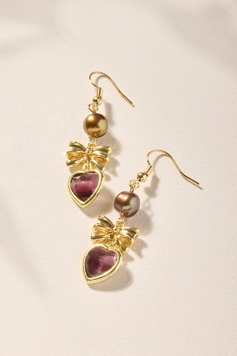 Heather Bow Heart Drop Earrings