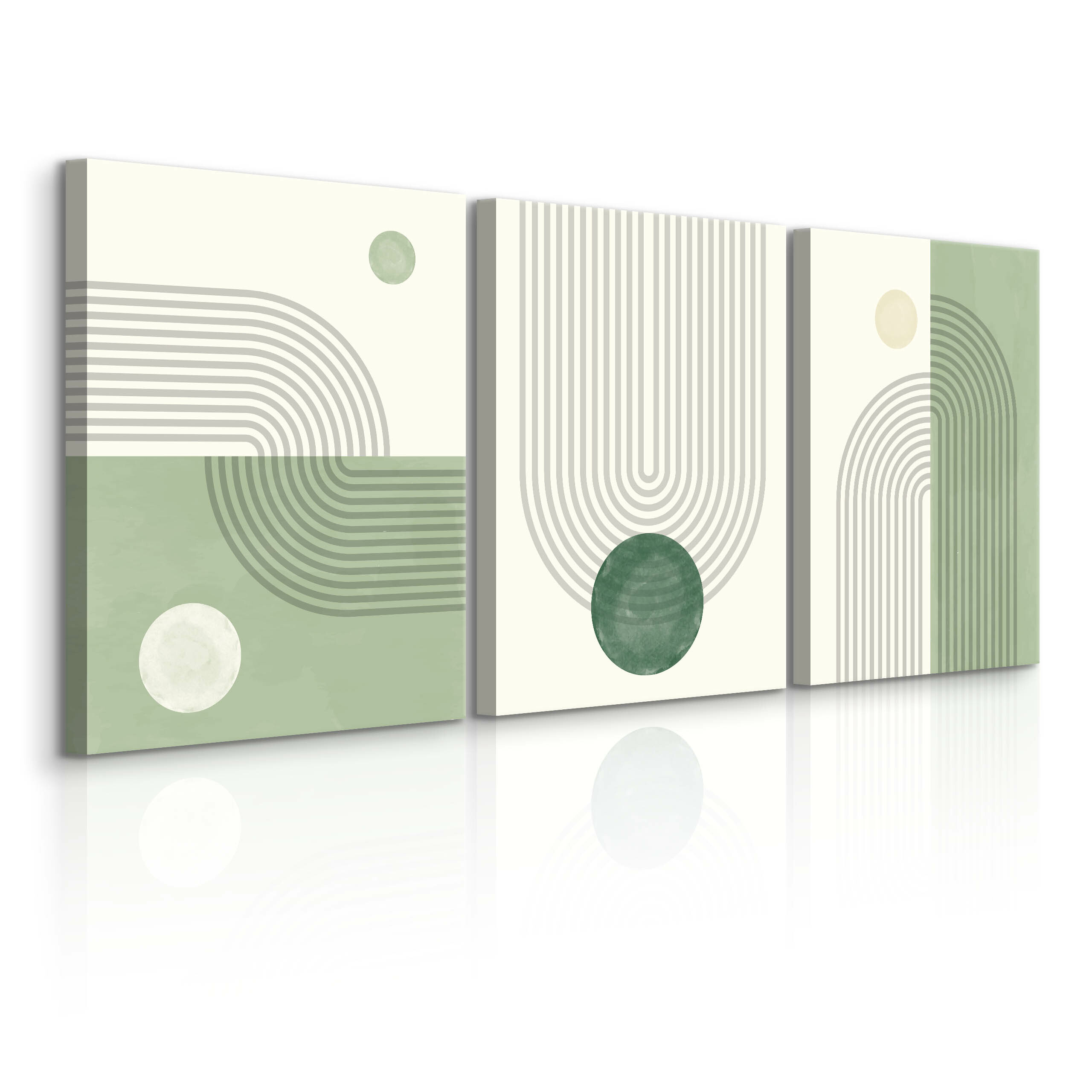 OBRAZY SET ZIELONE WZORY GEOMETRYCZNE ABSTRAKCJA 90x40cm