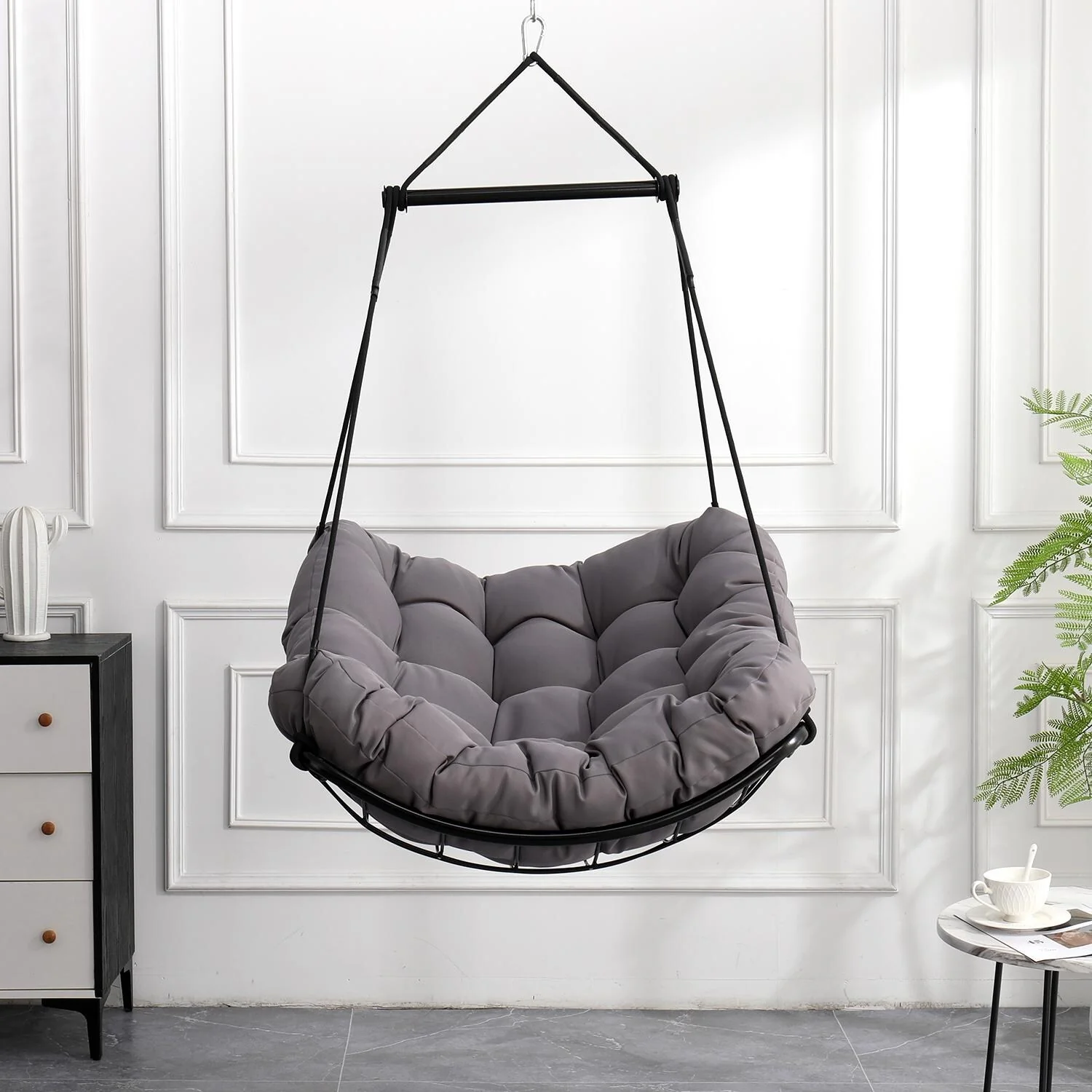 Hammock Chair Swing with Cushion - Outdoor Indoor Hanging Hammock Chair for Patio, Porch, Bedroom, Garden, Courtyard, Balcony