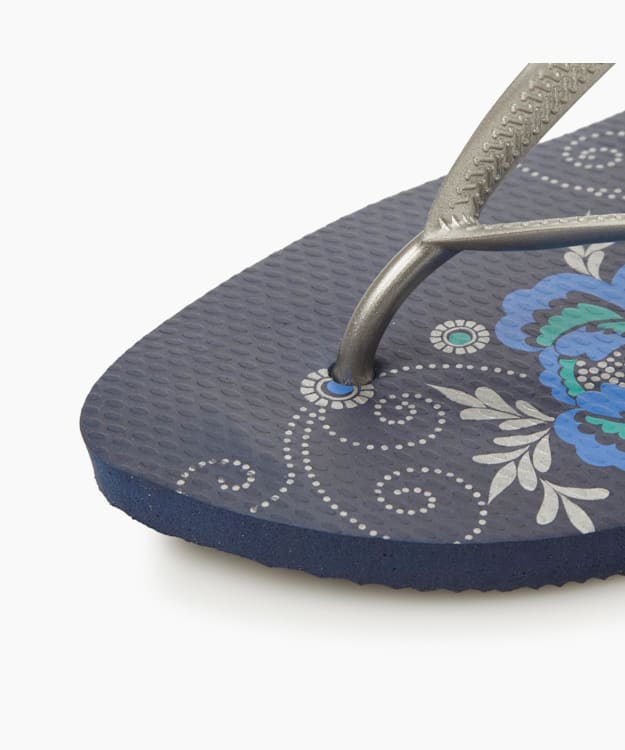 Flower Print Flip Flops Navy - Havaianas Slim Flower Print Flip Flops