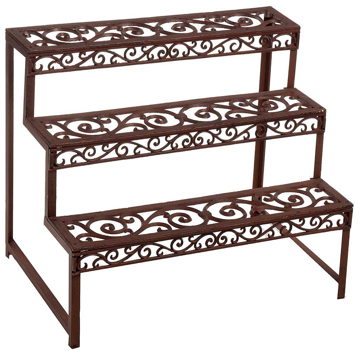 - Etagère à plantes en métal patiné arabesque
