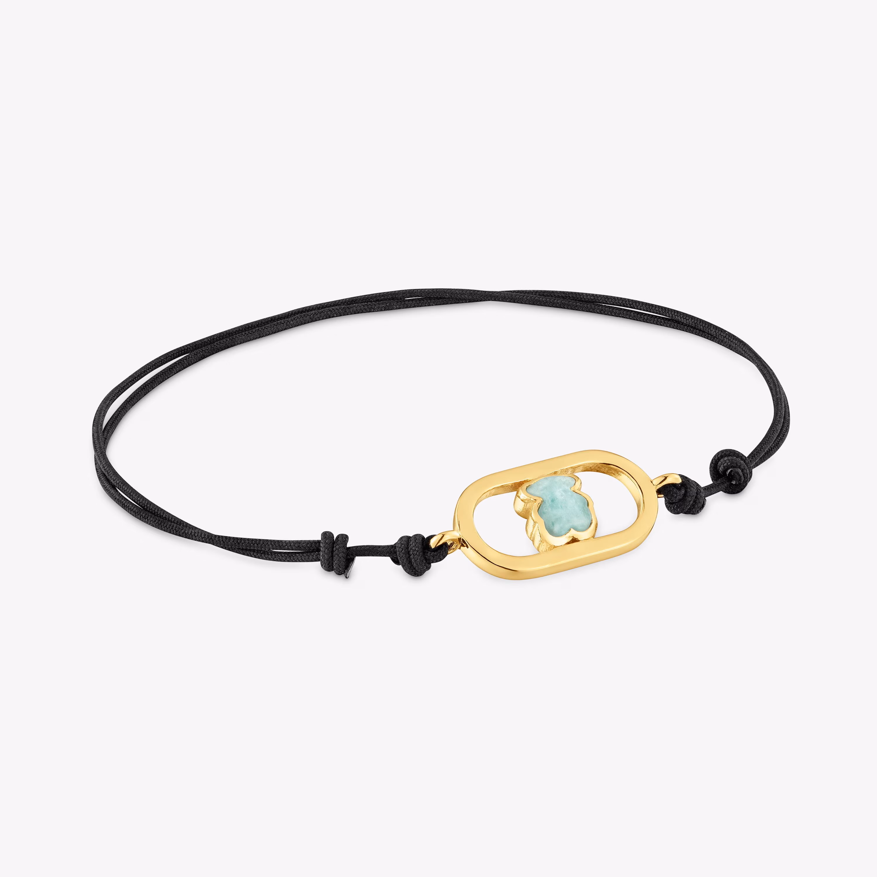 Pulsera de nylon negro con baño de oro 18 kt sobre plata y amazonita Camille