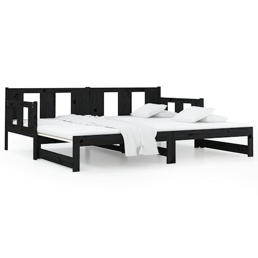 NNEVL Pull-out Day Bed Black Solid Wood Pine 2x(92x187) cm