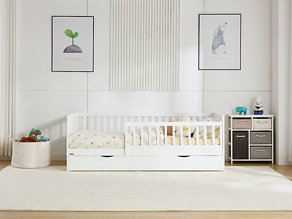 Lit 90 x 190 cm avec tiroir - Pin et MDF - Blanc - PROVIATI