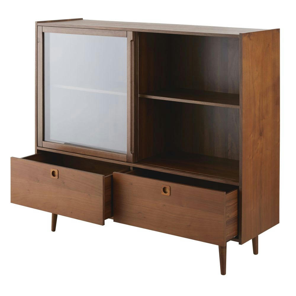 Griffith - Vitrine vintage 2 portes 2 tiroirs marron