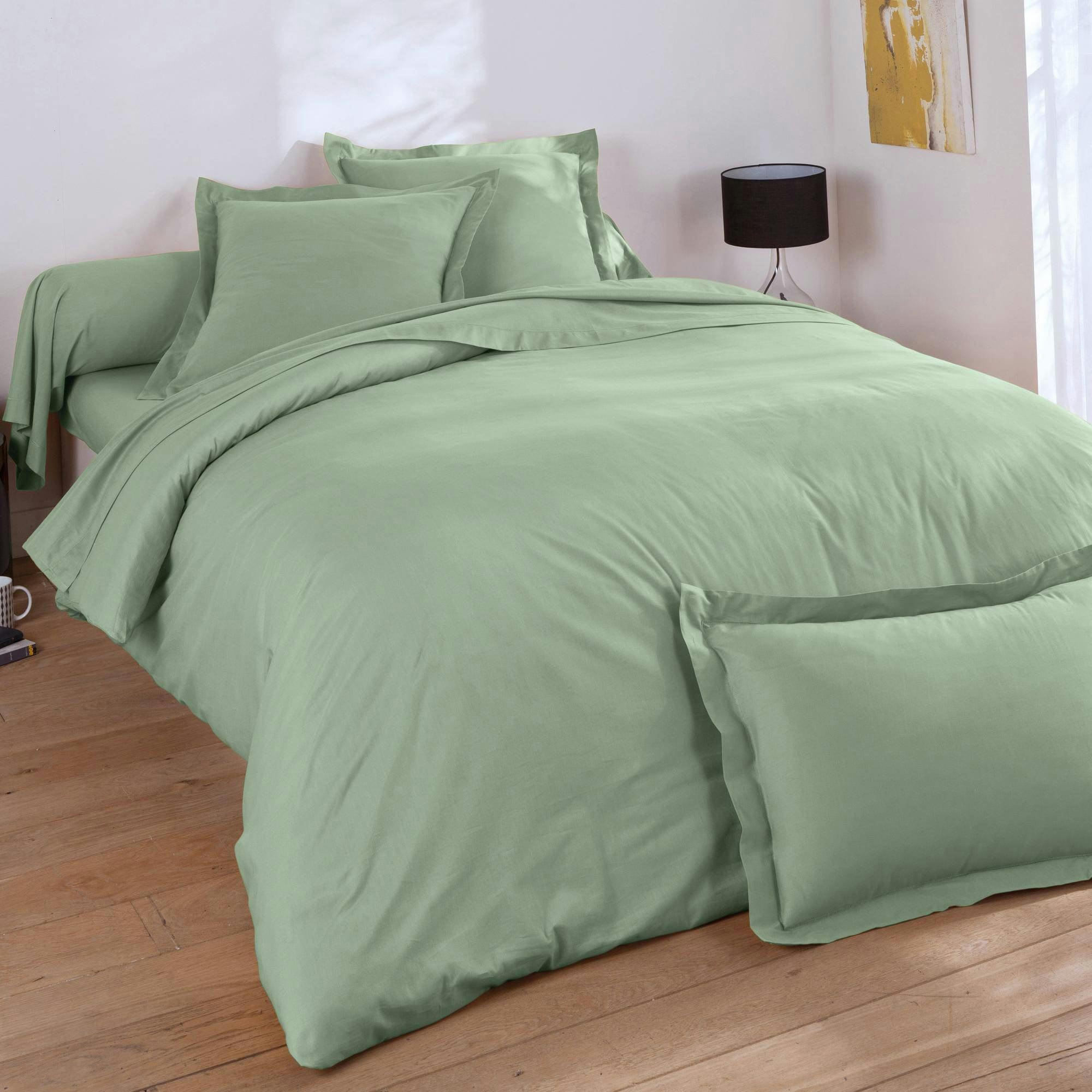 COTON UNI LAURÉAT - Drap-housse 140x200x28 vert jade en coton