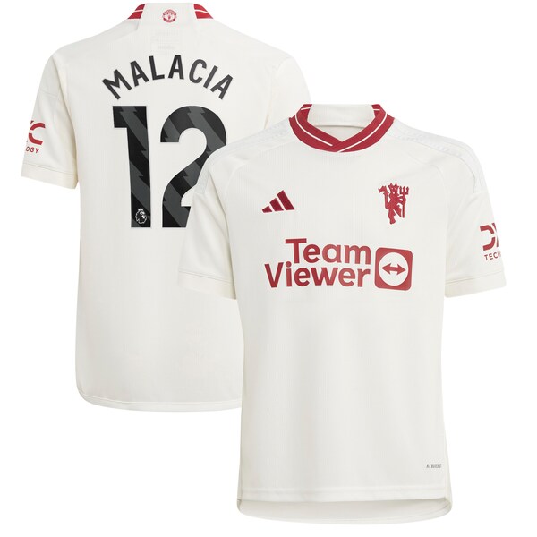 Tyrell Malacia Manchester United adidas Youth 2023/24 Third Replica Player Jersey - White/Green